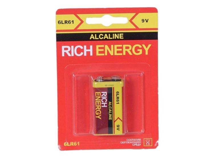 Батарейка Rich Energy 9V, "Крона", 6LR61 Alkaline (1шт)