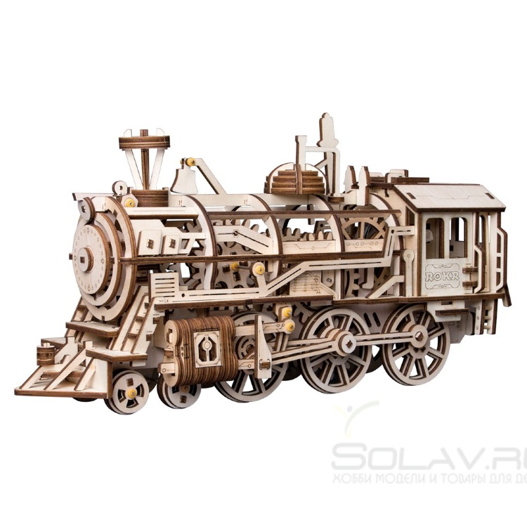 Деревянный 3D конструктор с приводом Robotime "Locomotive" - LK701